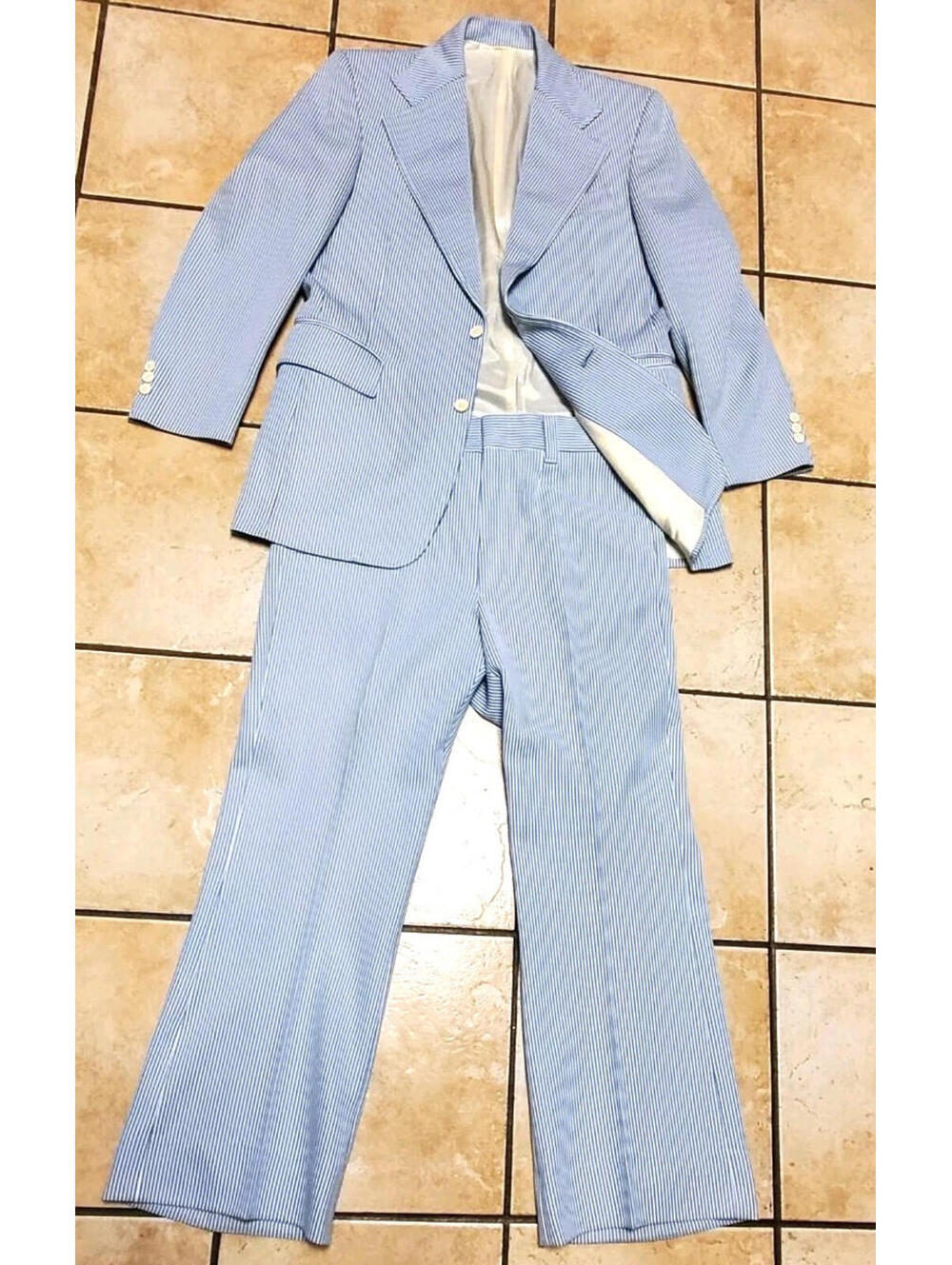 Vintage Levis Panatela Mens Blue White Striped Leisure Suit Pants Set 70s